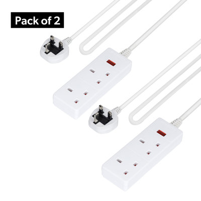 GEEPAS 2 Gang Extension Lead, 1M Cable Heavy Duty UK Plug, Pack Of 2