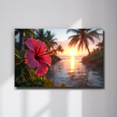 Tropical Red Hibiscus Tempered Glass Wall Art