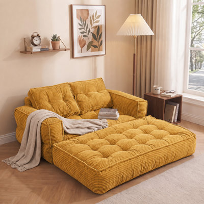 Pouf deux places en velours côtelé sans os de 130 cm, canapé-lit convertible 2 en 1 avec coussins