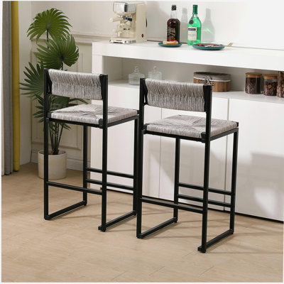 Ensemble de 2 tabourets de bar gris tissés à la main avec tabouret à hauteur de comptoir et tabouret de bar en papier tissé pour la cuisine, la maison et le bureau (gris)