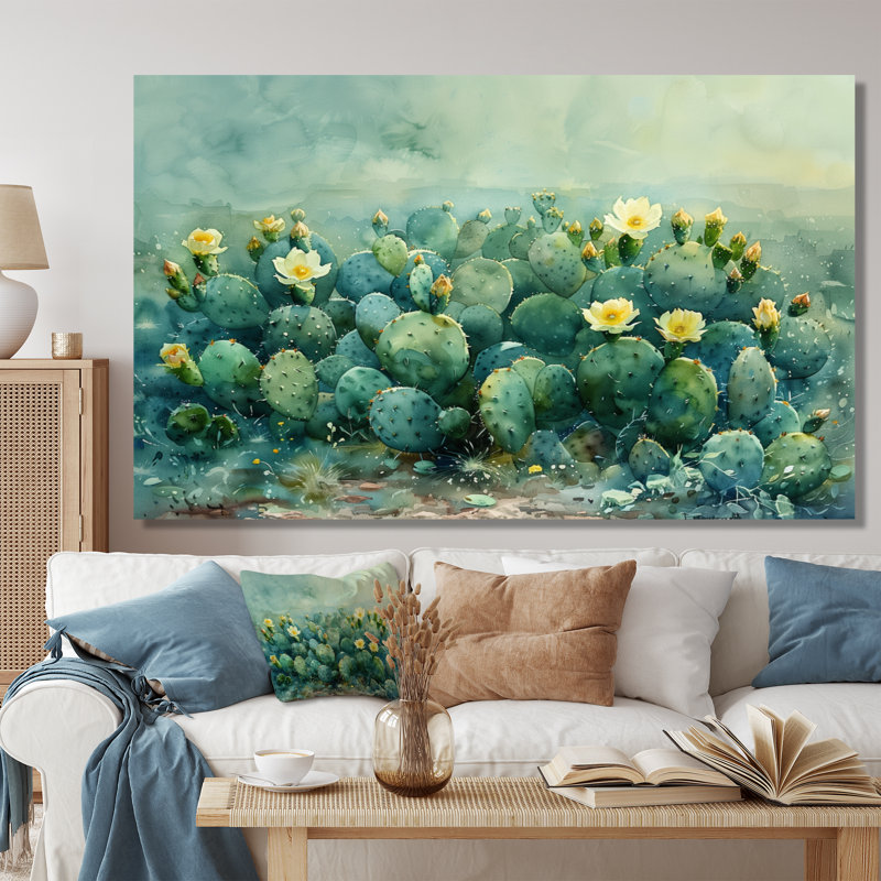 Vert, jaune, désert, jardin, de, cactus II, floral, cactus, art mural, salon, Toile tendue, H 40 po x l 60 po x P 1,5 po