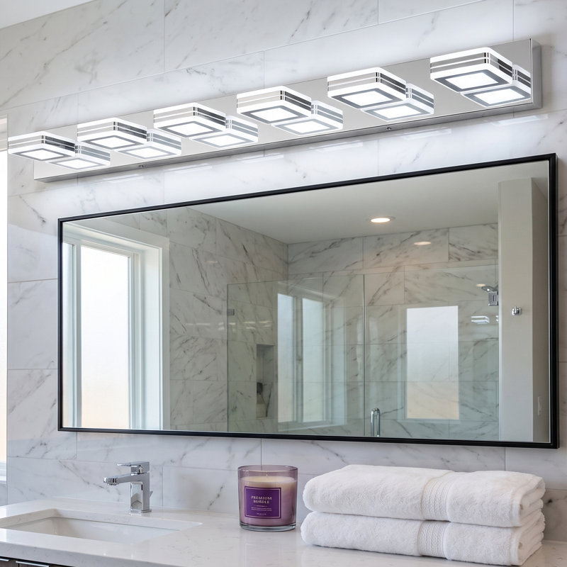 Applique murale moderne de salle de bain à DEL, 6 lumières, fini chrome poli, 99 cm (39 po), à placer au-dessus d'un miroir