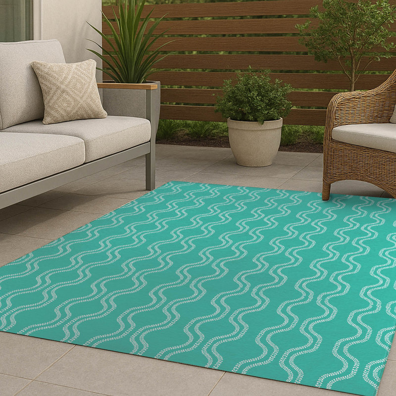 Tapis d'extérieur antidérapant Wavy Vine, Sarcelle, Rectangle 36 po x 60 po