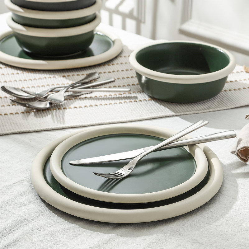 Stone Lain Capri 12-Piece Dinnerware Set Stoneware, Green