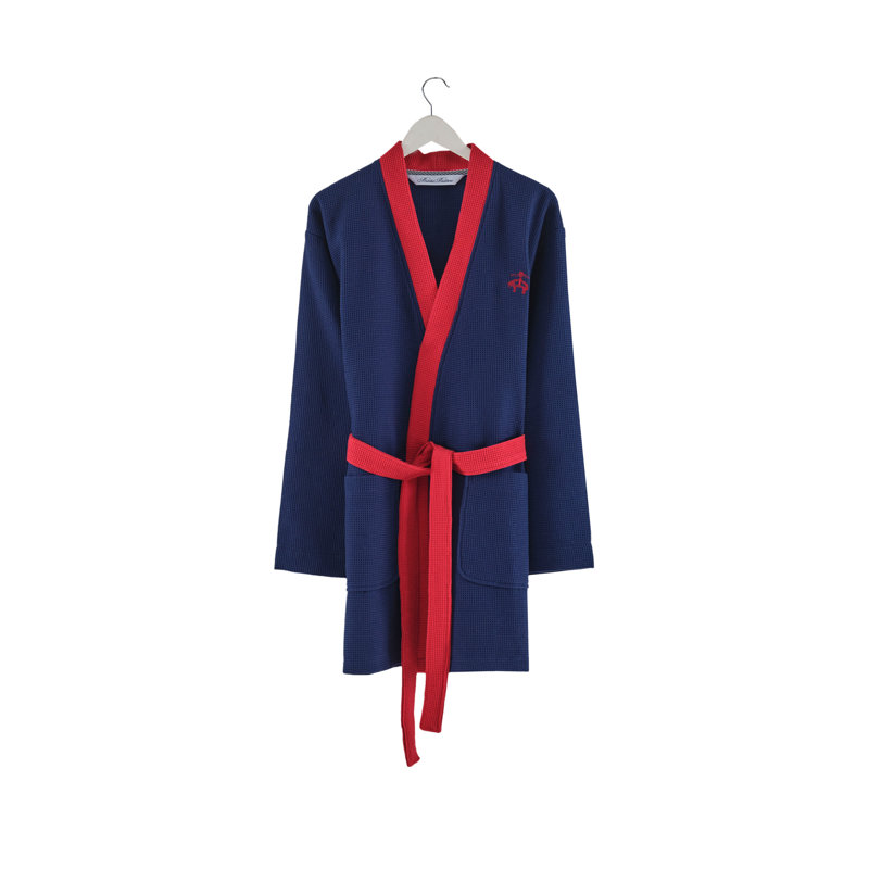 Peignoir au-dessus du genou 100% coton avec poches, Bleu marine