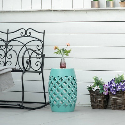 Outdoor Round End Table, Stylish Hollow Drum Design Metal Accent Side Table, Stain Resistant Easy Maintain Multi-functional Drink Holder For Patio Yard Bedroom Household Decor