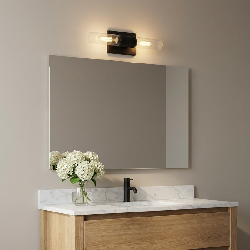 Ensemble de meuble-lavabo à deux lumières Keaton, Transparent cannelé, Nuit noire, H 16 po x l 5 po x P 3,63 po