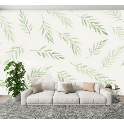 Vintage Peel and Stick Wallpaper Green Leafy Delicate Branches White Wall Murals 100"H x 144"W Removable PVC Wall Paper Self-Adhesive Wall Decor for Bedroom Living Room