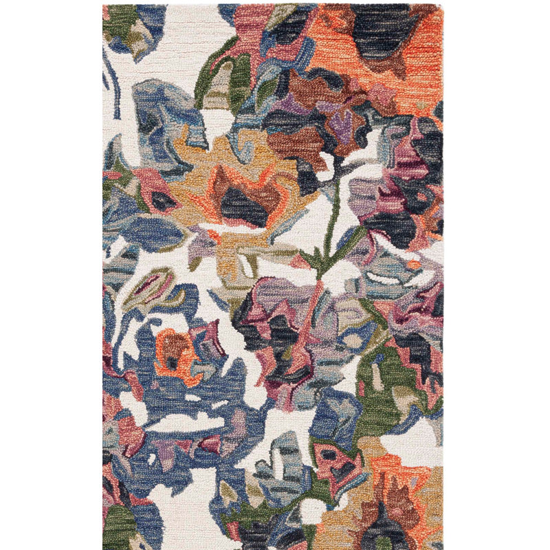 Kape Hand Tufted Wool/Cotton Floral Rug in Blue/Ivory, Rectangle 8' x 10'