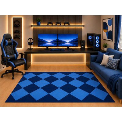 Tapis à motif de losanges bleu marine de 5 pi x 7 pi à motif géométrique moderne ultra-léger à motif de losanges pour les garçons et adolescents