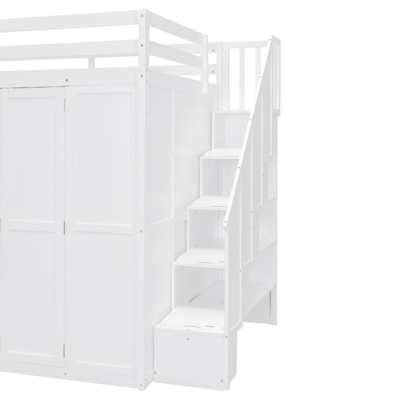 Loft Bed With Wardrobe, White