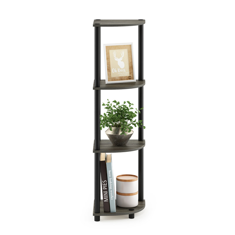 Elvin Corner Shelving Bookcase, French Oak Grey/Black Round Tubes
