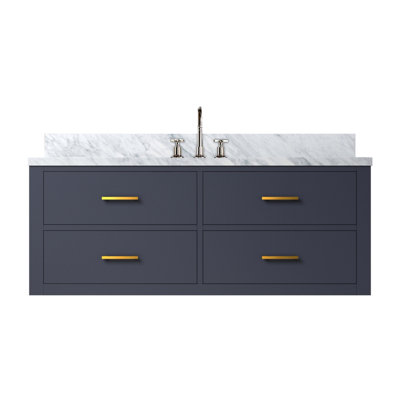 Meuble-lavabo simple bleu 48 po X P 22 po D, dessus en marbre de Carrare et ensemble de robinet