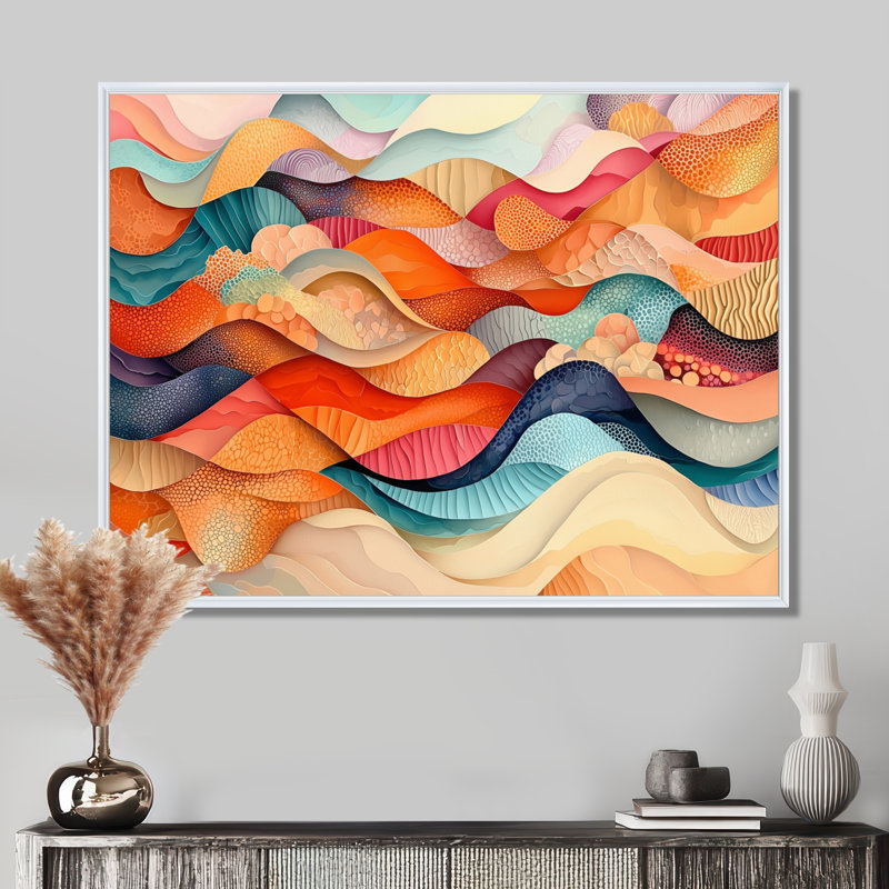 Nylin, «Danse chromatique du Biomorphisme II», art abstrait de vagues modernes, H 30 po x l 40 po, Cadre flottant, Blanc