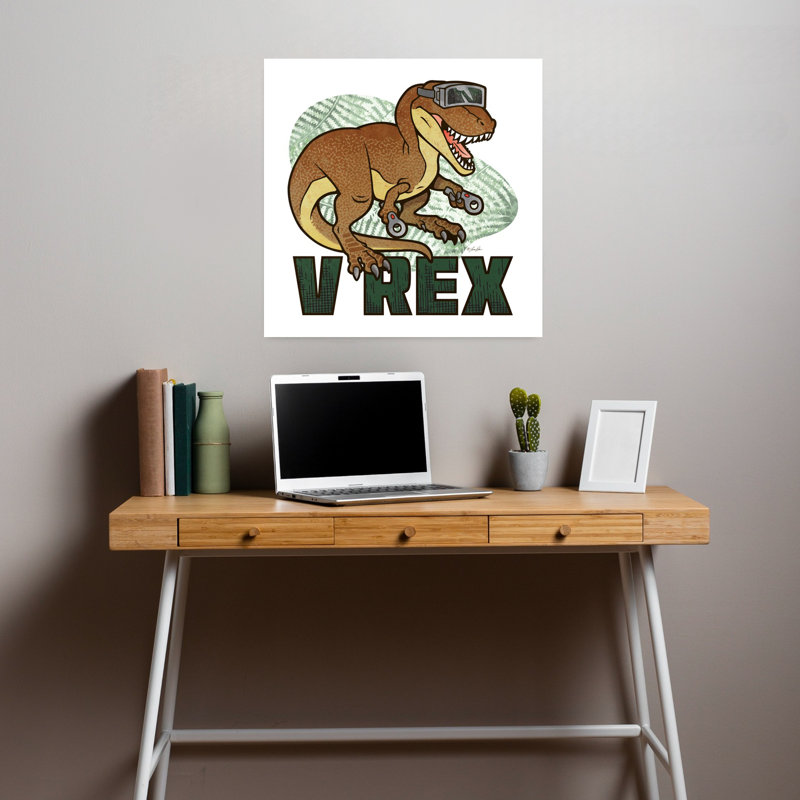 Art contemporain V Rex avec des dinosaures fantaisistes, H 18 po x l 18 po