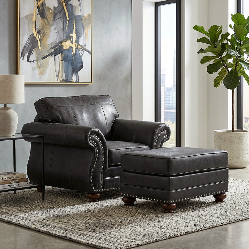 Macalla 47" Wide Armchair and Ottoman, Black