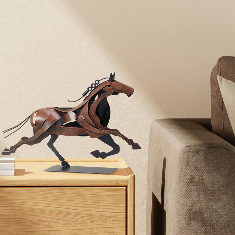 Loon Peak® Handmade Metal Horse Statue Sculpture Décor for Horse Lovers Gifts, Dark Brown