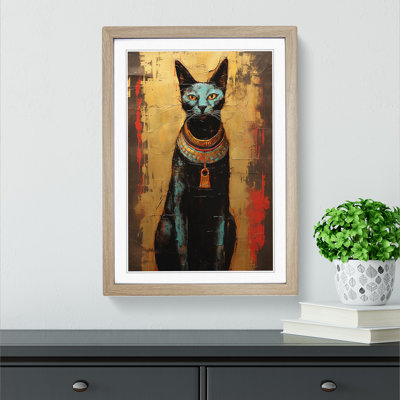 XYZ-FRM-V1223-594 Egyptian Cat Action Painting No.2 - Single Picture Frame Print on Wood