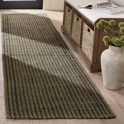 Auckland Chevron Handmade Flatweave Charcoal/Green Area Rug
