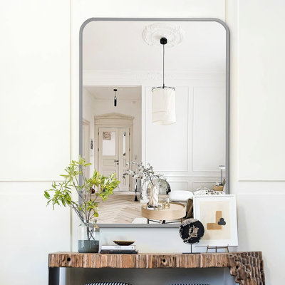 Miroir rectangulaire 22 x 30 pouces en aluminium argenté pour salle de bain - verre, cadre rouille, installation incluse en métal manuel de 4 mm