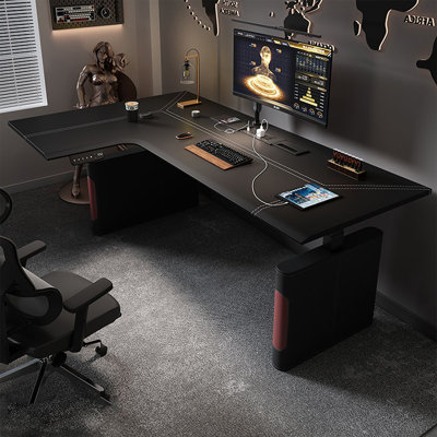 Black L-Shaped Leather Standing desk