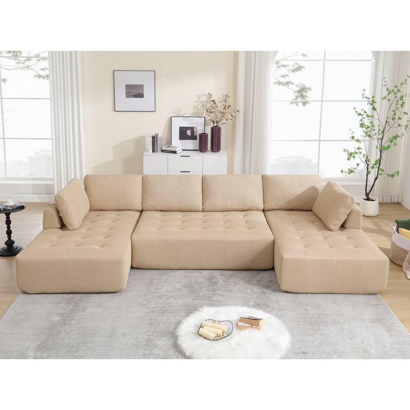 Canapé modulaire réversible de 138,5 po Luxcien, Khaki Polyester Blend