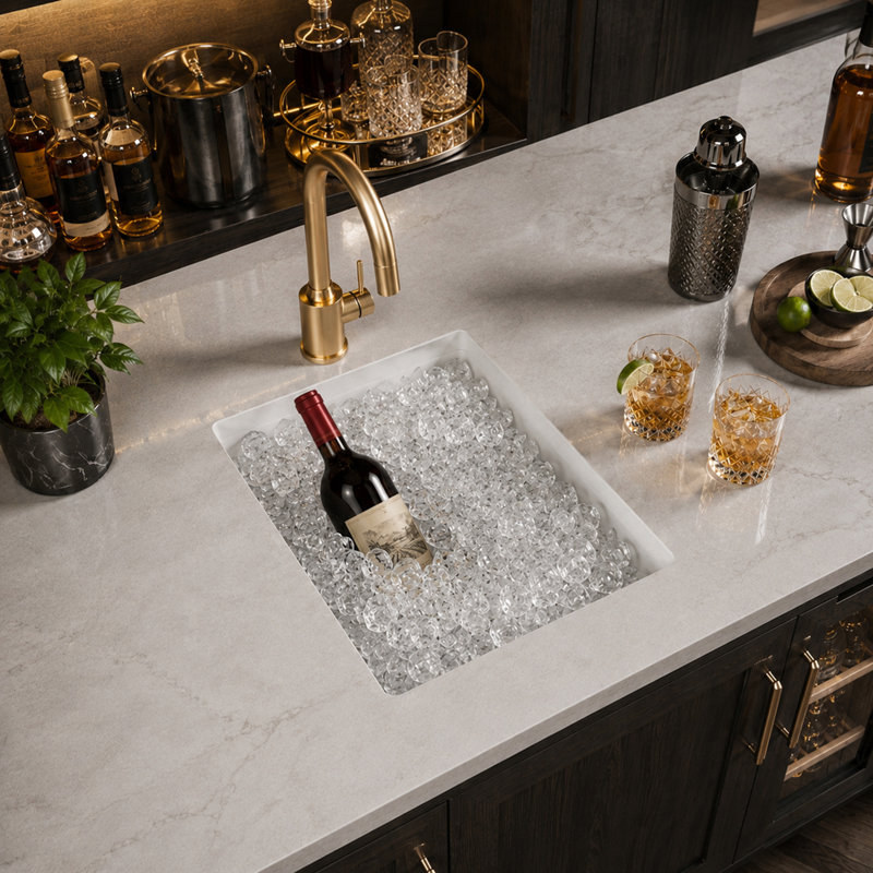 Évier de bar en granite avec accessoires encastrable Lqsqua LQS L 13 po x l 15 po, Blanc