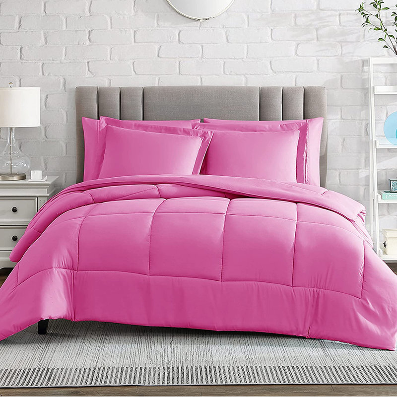 Box Stitch Comforter, Twin Comforter + 1 Standard Sham, Pink