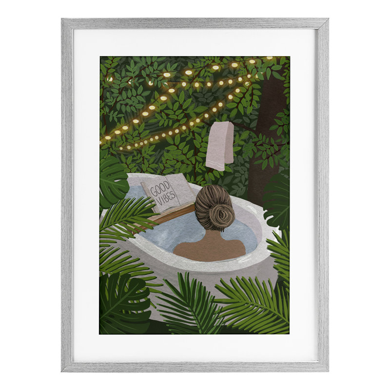 «Jungle Bath Portrait», reproduction encadrée sous verre, conception de Chen Alyesh, Cadre de ferme gris, H 23 po x l 17 po