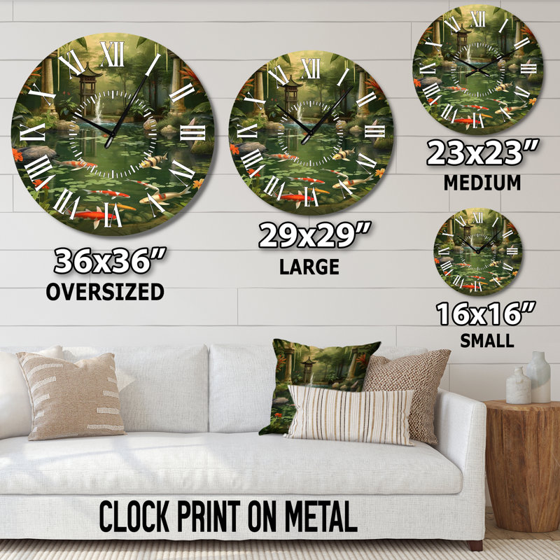 Horloge murale Bamboo And Koi Pond, Médium
