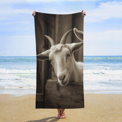 Sand Free White Goat Beach Towel for Pool Bath Absorbent Microfiber Swim Shower Towel Blanket, Lightweight Travel Camping Hiking Picnic Cruise Accessory Vacation Essentials, 32 x 63 in