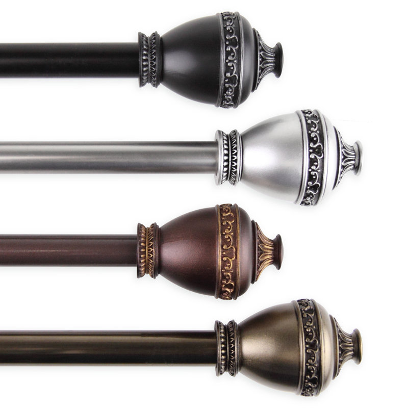 Kinbrae Adjustable Single Curtain Rod, Antique Brass, 18" - 28"
