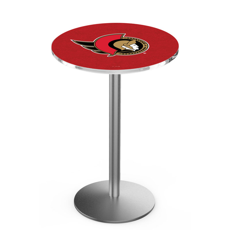 NHL Round Metal Base Dining Table, Stainless Steel, Ottawa Senators