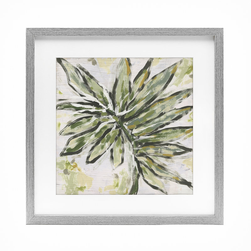 Palette de palmier, reproduction sous verre encadrée, design par June Erica Vess, H 16 po x l 16 po, Cadre de ferme gris