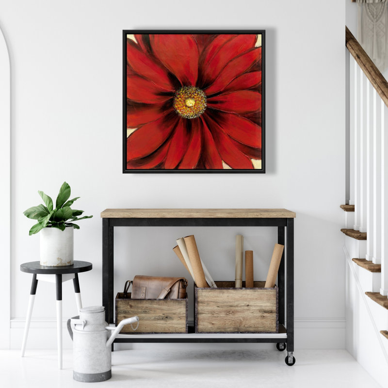 Toile botanique «Red Daisy» | Art encadré rouge pour la décoration intérieure
