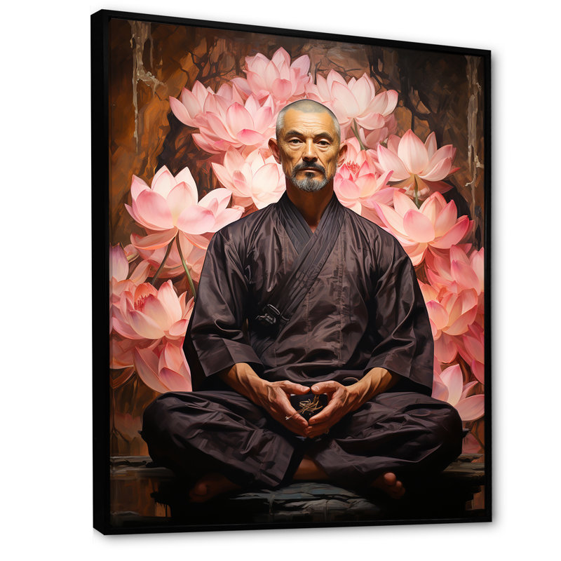 Yoga Lotus Asana II sur toile, Cadre flottant noir, H 20 po x l 12 po x P 1 po