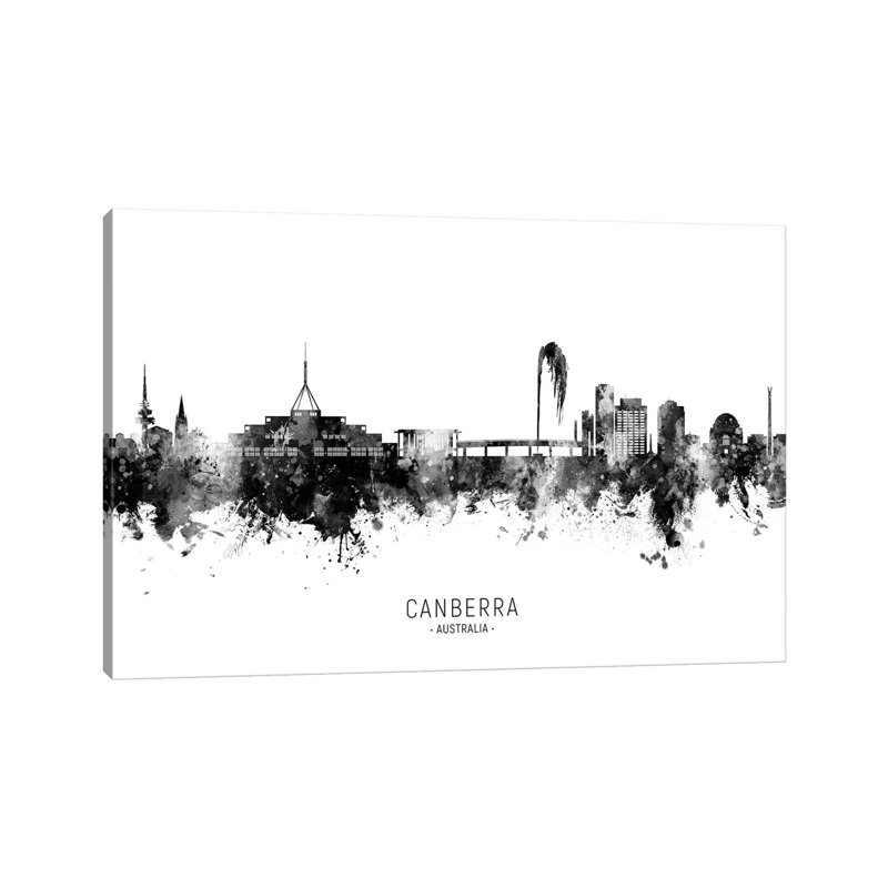 Canberra Australia Skyline Name Bw by Michael Tompsett - Wrapped Canvas Gallery-Wrapped Canvas Giclée