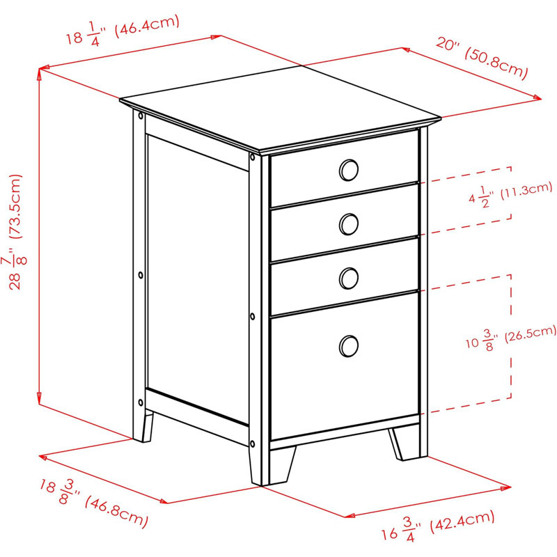 Winsome Studio Solid Beechwood File Cabinet With Three Drawers, Classic Casual Style, Modular Design
