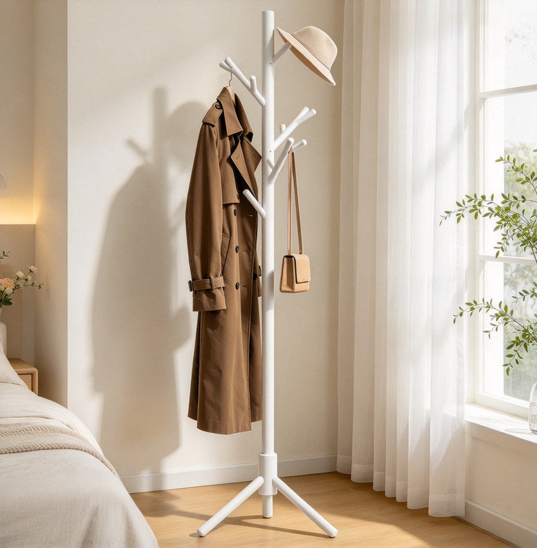 Freestanding 13 - Hook Coat Rack, White