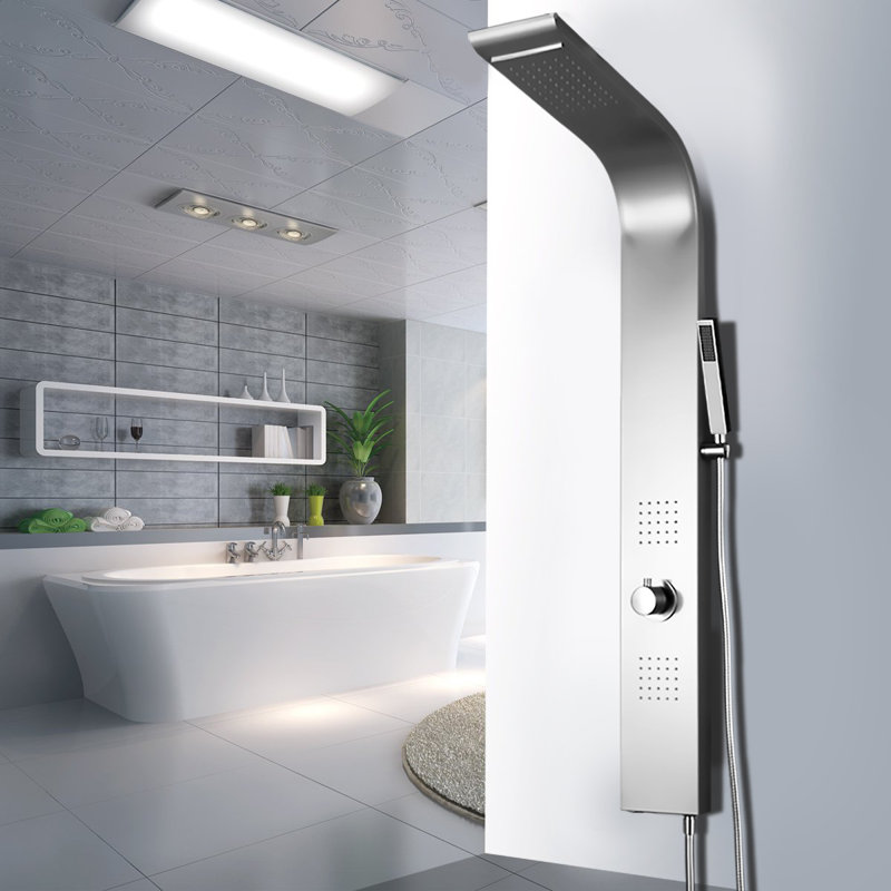 Panneau de douche 60,23 po avec pomme de douche fixe Jaida, Nickel brossé