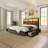 Bilal 51.2" King Size Bed Frame with Storage LED Bookcase Headboard&4 Storage Drawers,Gray-184046697-184046698
