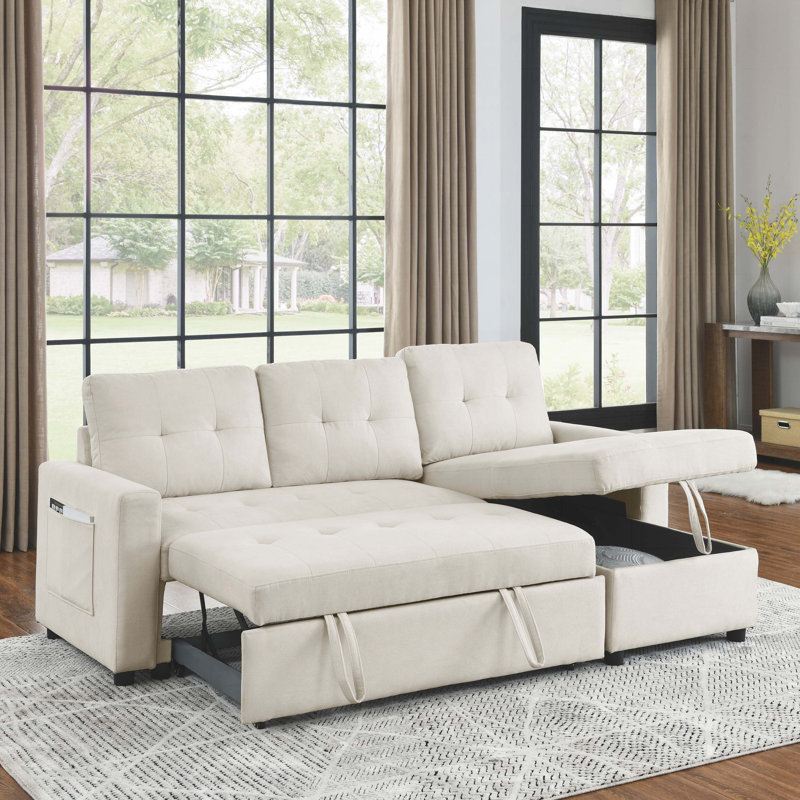 78.5" Sleeper Sofa Bed Reversible Sectional Couch with Storage Chaise and Side storage, Beige