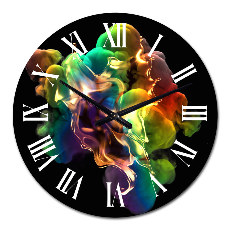 Splash of Gold and Smoke Rainbow Color on A Black - Horloge murale moderne, Moyen