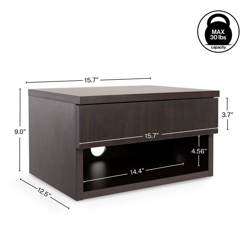 Xenia  15.71" Mid-Century Modern Floating Wall Mounted Nightstand with Soft-Close Drawer, Black