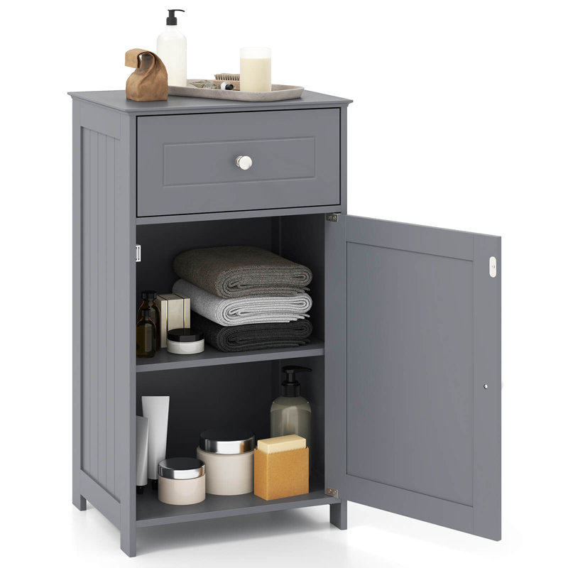 Floor Storage Cabinet Bathroom Organizer Cupboard Drawer Shelf Bath Towel, Gray