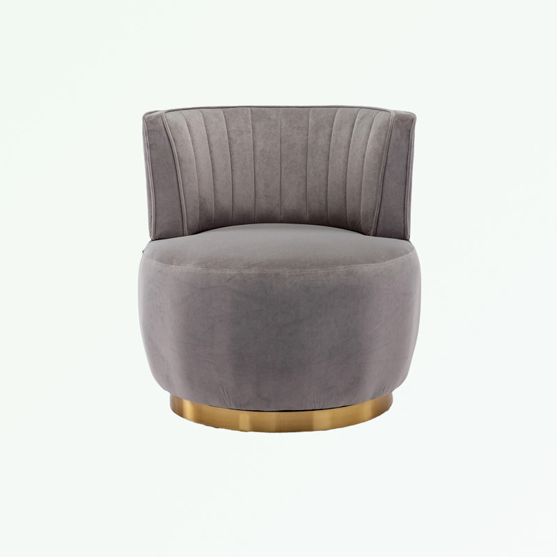 Alphonsine Upholstered Swivel Barrel Chair, Gray Velvet