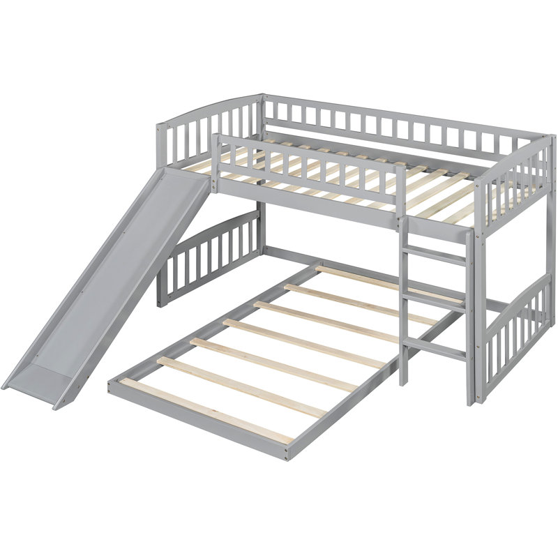 Lit simple au-dessus d'un lit superposé, gris - Bois de pin massif avec glissade et pour lit de chambre à coucher