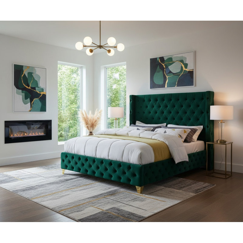 Dymonique Velvet Bed, Queen, Green Velvet