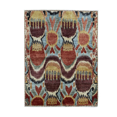 Ikat-Abad Wool Ikat Area Rug in Brown/Rust/Blue