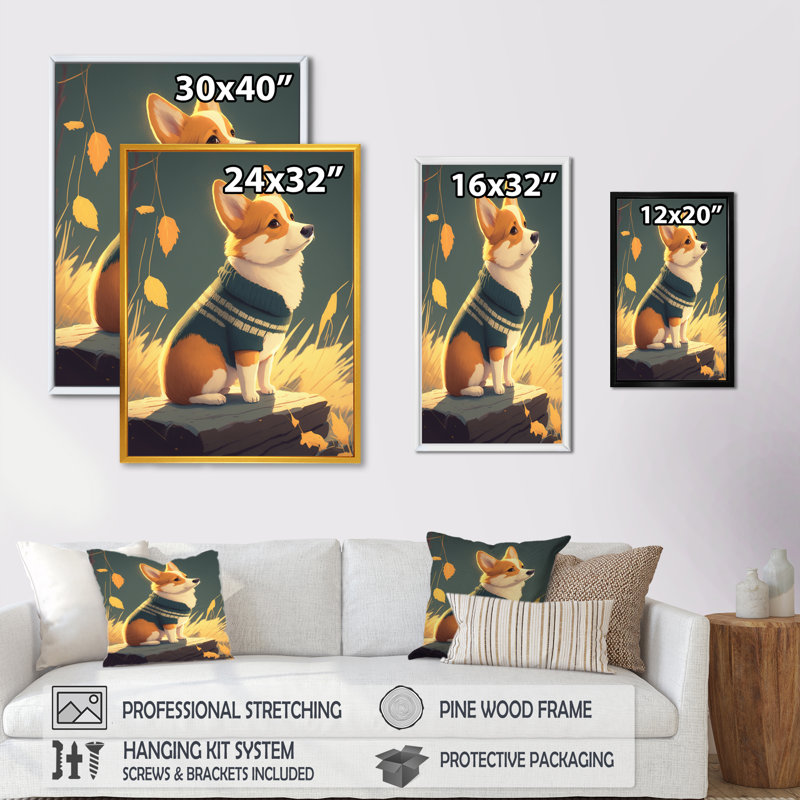 «Cute Little Corgi Dog», reproduction sur toile, L 12 po x H 20 po, Cadre flottant noir